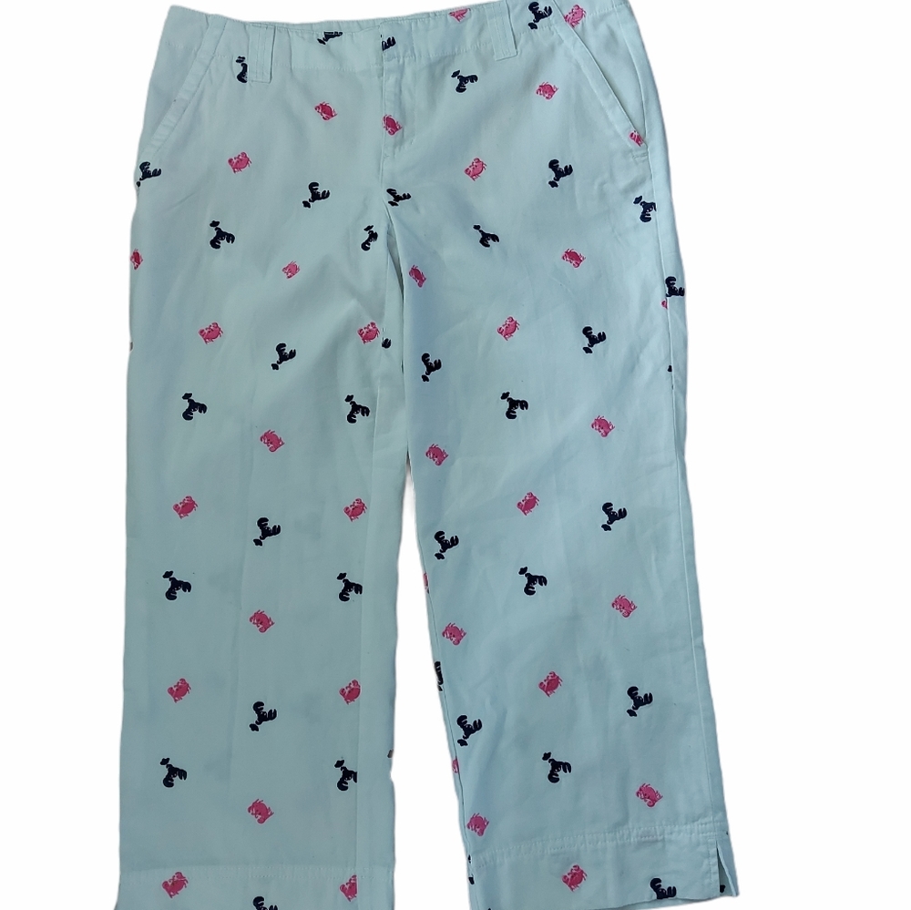 Lily Pulitzer crab and lobster embroidered capris cropped straight Leg Size 6